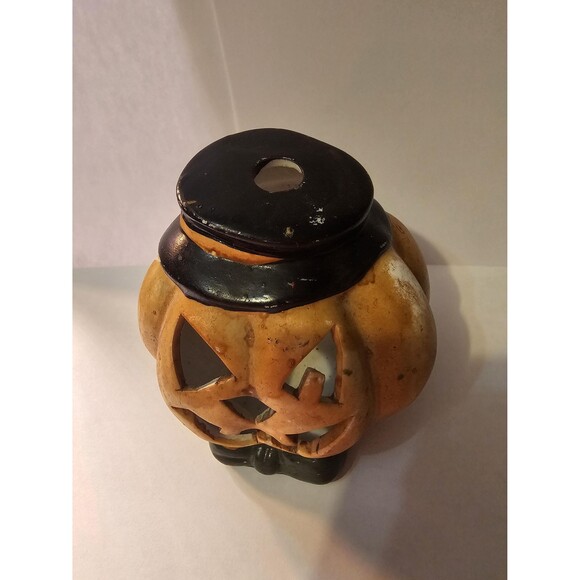Vintage Cute Spooky Ceramic Tealight Halloween Orange Pumpkin Decor Antique - Picture 5 of 7